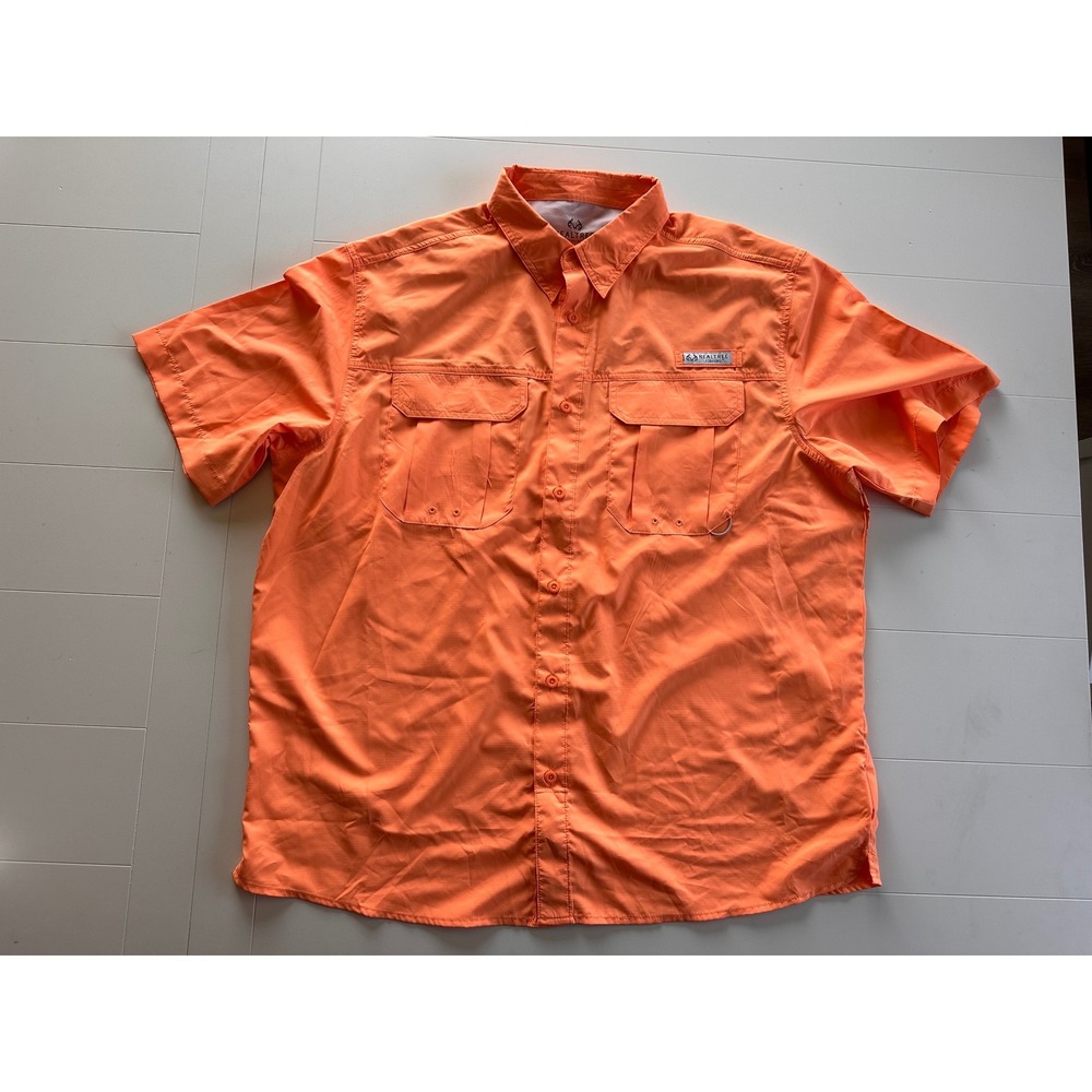 Realtree Fishing Mens XL Short Sleeve Button Down Shirt Orange Bird of Paradise